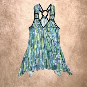 Vintage Y2K Geometric Print Racerback Tank Top Handkerchief Hem Multicolor Boho